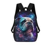 sinyumoney Space Bulldog with Flowers -6 Mochila Escolar Infantil De 17 Pulgadas, Impresa En 3D, Estilo Casual, Para Niños, Ideal Para Viajes, Como Mochila Escolar O Para Llevar Libros.