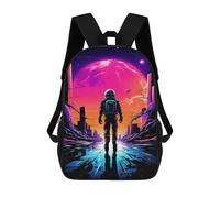 sinyumoney Space Cityscape with Astronaut -1 Mochila Escolar Infantil De 17 Pulgadas, Impresa En 3D, Estilo Casual, Para Niños, Ideal Para Viajes, Como Mochila Escolar O Para Llevar Libros.