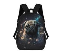 sinyumoney Space Pug with Flowers Mochilas De 17 Pulgadas Para Niños, Mochilas Escolares Impresas En 3D Para Estudiantes De Primaria Y Secundaria, Para Niños Y Niñas.
