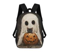 sinyumoney Spooky Cute Ghost And Black Cat with Pumpkin Mochila Escolar Para Niños Y Niñas, Mochila Informal De Viaje, Mochila De Gran Capacidad Para El Día A Día 17inch