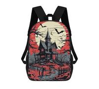 sinyumoney Spooky Haunted House with Bats Mochila Escolar Infantil Impresa En 3D Para Niños, Mochilas De Viaje, Bolsas Para Libros Para Niños Estudiantes De Primaria 17inch