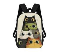 sinyumoney Stack of Cartoon Cats with Big Eyes Mochila Escolar Para Niñas 17inch Mochila Informal Ligera Para Niños Y Niñas, Ideal Para Estudiantes De Secundaria