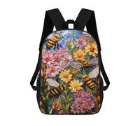 sinyumoney Stained Glass Bees Garden Mochila Escolar Infantil De 17 Pulgadas, Mochila Escolar Impresa En 3D Para Niños De Primaria Y Secundaria