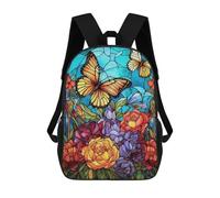 sinyumoney Stained Glass Butterflies & Flowers Mochilas Para Niños Mochila Escolar Mochila Escolar Impresa En 3D Para Niños Estudiantes De Primaria Y Secundaria 17inch
