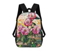 sinyumoney Stained Glass Camellia Flowers Mochila Escolar Para Niñas 17inch Mochila Informal Ligera Para Niños Y Niñas, Ideal Para Estudiantes De Secundaria