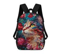 sinyumoney Stained Glass Cat Artwork-2 Mochila Escolar De 17 Pulgadas Para Adolescentes, Con Estampado 3D, Ajustable Y Con Bolsillos, Ideal Para Niños, Niñas Y Estudiantes.