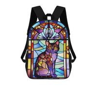sinyumoney Stained Glass Cat Window-2 Mochila, Mochila Escolar Impresa En 3D, Bolsa Para El Almuerzo Escolar, Mochila De Viaje, Mochila Para Amigos, Mochila Escolar Para Niñas Y Niños 17inch