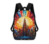 sinyumoney Stained Glass Cityscape Art Mochila Escolar Secundaria Informal Para Viajes, Mochilas Para La Escuela Secundaria, Para Acampar, Aventuras Al Aire Libre Y Viajes Diarios 17inch