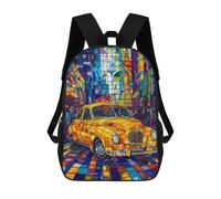 sinyumoney Stained Glass Cityscape with Taxi Mochilas Para Niños 17inch Mochila Escolar Mochila Escolar Impresa En 3D Para Niños De Primaria Y Secundaria