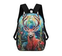sinyumoney Stained Glass Deer Portrait Mochilas Infantiles Impresas En 3D, Mochilas De Moda Informales, Mochilas De Viaje Bonitas, Mochilas Informales Para Exteriores Para Niños Y Niñas 17inch