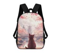 sinyumoney Stained Glass Desert Sunset Mochilas para niños, mochila escolar, mochila impresa en 3D para niños, mochila de viaje, bolsa de libros para niños, Cat In Japanese Garden, 17"