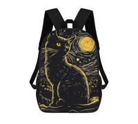 sinyumoney Stained Glass Desert Sunset Mochilas para niños, mochila escolar, mochila impresa en 3D para niños, mochila de viaje, bolsa de libros para niños, Black Cat Starry Night, 17"