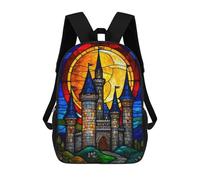 sinyumoney Stained Glass Desert Sunset Mochilas para niños, mochila escolar, mochila impresa en 3D para niños, mochila de viaje, bolsa de libros para niños, Castillo de cristal esmaltado, 17"