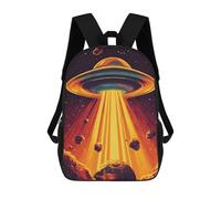 sinyumoney Stained Glass Desert Sunset Mochilas para niños, mochila escolar, mochila impresa en 3D para niños, mochila de viaje, bolsa de libros para niños, Ufo Over Planet, 17"