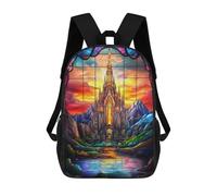 sinyumoney Stained Glass Fantasy Castle Mochila Escolar, Mochila De Negocios, Mochila Impermeable Para Libros, Para Acampar, Aventuras Al Aire Libre Y Viajes Diarios 17inch