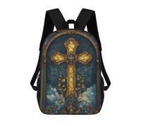 sinyumoney Stained Glass Golden Cross Mochila Escolar Para Niños Y Niñas, Mochila Informal De Viaje, Mochila De Gran Capacidad Para El Día A Día 17inch