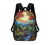 sinyumoney Stained Glass Landscape with River Mochila Escolar Infantil Impresa En 3D Para Niños, Mochilas De Viaje, Bolsas Para Libros, Mochila Escolar Infantil 17inch