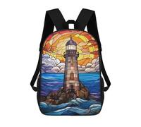 sinyumoney Stained Glass Lighthouse Mochila Escolar Para Niños De 17 Pulgadas, Mochila Informal De Viaje Para Niños Y Niñas, Mochila De Gran Capacidad Para El Día A Día 17inch