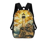 sinyumoney Stained Glass Lighthouse Mochila Ligera Para Aeropuerto, Estudiantes Universitarios, Niñas, Niños Y Adolescentes 17inch