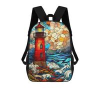sinyumoney Stained Glass Lighthouse Mochila, Mochila Infantil, Mochila Escolar Para Estudiantes, Mochila Para Libros, Mochila Escolar Impresa En 3D Para Niños Y Niñas 17inch