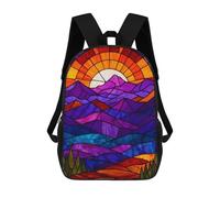 sinyumoney Stained Glass Mountain Sunset Mochila Escolar, Mochila De Viaje, Mochila Universitaria Para Niños/niñas/adolescentes 17inch