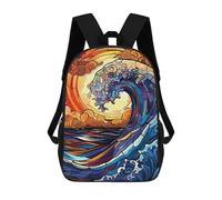 sinyumoney Stained Glass Ocean Wave Mochila Escolar Impresa En 3D Mochilas Informales Para Niños Mochila Escolar Impresa En 3D Para Niños De Primaria Y Secundaria 17inch