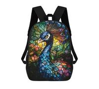sinyumoney Stained Glass Peacock Mochila Escolar Infantil Impresa En 3D 17inch Mochilas Escolares Para Niños, Estilo Casual Y Moderno, Mochilas De Viaje De Alta Capacidad