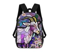 sinyumoney Stained Glass Ram with Flowers Mochila Infantil De Moda Divertida Mochila Escolar Para Niños Y Adolescentes Con Impresión 3D Para Niños 17inch