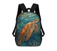 sinyumoney Stained Glass Sea Turtle In Ocean Mochila Escolar Impresa En 3D Para Niños, Mochila Escolar Informal De Moda Para Viajes Para Niños Y Estudiantes 17inch