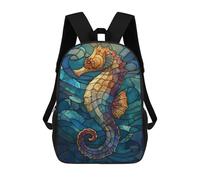 sinyumoney Stained Glass Seahorse in Ocean Mochilas Escolares Para La Escuela Secundaria, Preparatoria, Universidad, Viajes Al Campus, Actividades Al Aire Libre Y Deportes 17inch