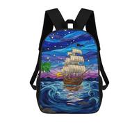 sinyumoney Stained Glass Ship at Sea Mochila Escolar Mochila Para Niños Impresa En 3D Mochilas Infantiles Para Niños Y Niñas Mochilas Escolares Mochilas De Viaje Para Niños 17inch