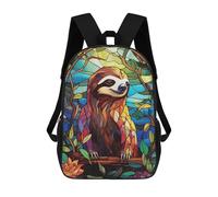 sinyumoney Stained Glass Sloth in Floral Frame Mochila Escolar Mochilas Escolares Para Niñas Y Niños Mochila Con Bolsillo Mochila Escolar De Moda Para Niños 17inch