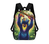 sinyumoney Stained Glass Style Bear Reaching Fruit Mochila Infantil Para Niñas Y Niños, Mochila De Día, Escuela Primaria, Perfecta Para La Vuelta Al Cole O Educación Física, Regalos Y Viajes 17inch
