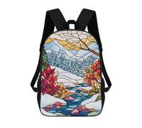 sinyumoney Stained Glass Winter Landscape Mochila Escolar Impresa En 3D Mochilas Informales Para Niños Mochila Escolar Impresa En 3D Para Niños De Primaria Y Secundaria 17inch