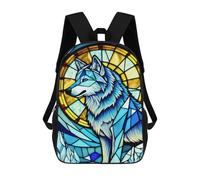 sinyumoney Stained Glass Wolf Artwork Mochilas Impresas En 3D Para Niños, Mochila Escolar, Mochila De Moda Para Niños De Primaria Y Secundaria 17inch