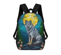 sinyumoney Stained Glass Wolf Under Moonlight Mochilas Escolares Para Niños Y Niñas, Mochilas Deportivas Informales Para Primaria, Mochilas De Gran Capacidad Para Libros 17inch