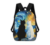 sinyumoney Starry Night Black Cat And White Cat Romantic Mochila Infantil, Mochila Escolar Infantil, Mochilas Escolares Impresas En 3D Para Niños Y Estudiantes Adolescentes 17inch
