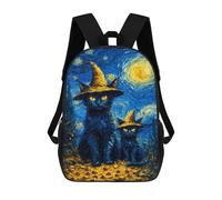 sinyumoney Starry Night Black Cats Witch Hat Mochilas Para Niños 17inch Mochila Escolar Mochila Escolar Impresa En 3D Para Niños De Primaria Y Secundaria