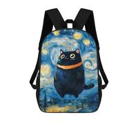 sinyumoney Starry Night Black Chubby Cat Art Mochila Escolar Infantil Impresa En 3D 17inch Mochilas Escolares Para Niños, Estilo Casual Y Moderno, Mochilas De Viaje De Alta Capacidad