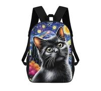 sinyumoney Starry Night Cat Art Print-5 Mochila Escolar De 17 Pulgadas Para Adolescentes, Con Estampado 3D, Ajustable Y Con Bolsillos, Ideal Para Niños, Niñas Y Estudiantes.