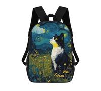 sinyumoney Starry Night Cat Mochila Escolar Infantil De 17 Pulgadas, Mochila Escolar Impresa En 3D Para Niños De Primaria Y Secundaria