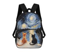 sinyumoney Starry Night Cats -13 Mochila Escolar Infantil De 17 Pulgadas, Mochila Escolar Impresa En 3D Para Niños De Primaria Y Secundaria