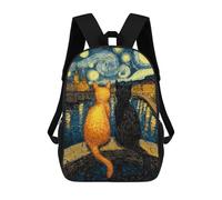 sinyumoney Starry Night Cats -25 Mochila Escolar Infantil De 17 Pulgadas, Mochila Escolar Impresa En 3D Para Niños De Primaria Y Secundaria