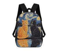sinyumoney Starry Night Cats Art Print -1 Mochila Escolar Infantil De 17 Pulgadas, Impresa En 3D, Estilo Casual, Para Niños, Ideal Para Viajes, Como Mochila Escolar O Para Llevar Libros.