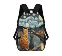 sinyumoney Starry Night Cats River View 17inch Mochilas Escolares Impresas En 3D, Mochilas Escolares De Moda Para Niños De Primaria Y Secundaria