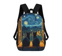 sinyumoney Starry Night Cats Van Gogh Mochila Escolar De Moda Para Papelería, Impermeable, Informal, Para El Campus, Actividades Al Aire Libre, Viajes Y Deportes 17inch