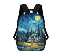 sinyumoney Starry Night Cottage Mochilas De 17 Pulgadas Para Niños, Mochilas Escolares Impresas En 3D Para Estudiantes De Primaria Y Secundaria, Para Niños Y Niñas.