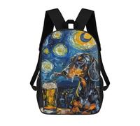 sinyumoney Starry Night Dachshund with Beer Mochila Escolar Infantil De 17 Pulgadas, Impresa En 3D, Estilo Casual, Para Niños, Ideal Para Viajes, Como Mochila Escolar O Para Llevar Libros.