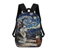 sinyumoney Starry Night Husky with Beer Mochila Escolar Infantil Impresa En 3D Para Niños, Mochila De Viaje De Alta Capacidad, Mochilas Para Libros De 17 Pulgadas Para Niños