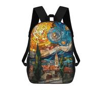 sinyumoney Starry Night Stained Glass Mosaic Artwork Mochila Escolar Ligera E Informal Para Adolescentes, Niños, Mujeres Y Hombres 17inch